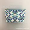 Bolsa de cosméticos de PU con estampado de gato geométrico de planta tropical y fruta, portátil para almacenamiento, bolsa de lavado para viaje