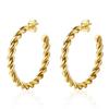 Brincos de Argola Grandes Torcidos em Ouro 18K de 4mm Simples Retrô Europeus e Americanos para Rostos Redondos, Emagrecedores e Elegantes Brincos de Argola Atacado para Mulheres