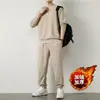 Waffles Terno Casual Masculino Outono e Inverno Moda Solta Calças de manga comprida Desgaste Masculino com um Conjunto de Roupas Bonitas