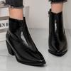 Botas Femininas Curtas, Sapatos de Outono e Inverno, Botas de Couro com Padrão de Crocodilo, Bico Fino, Salto Grosso, Botas de Calçar, Zíper Lateral, Botas de Cano Curto, Sapatos Femininos