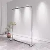 Estante de exhibición de piso de acero inoxidable para tiendas de ropa, perchero colgante plateado para tiendas de ropa para hombres y mujeres