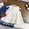 Conjunto de Niña Verano Nuevo Estilo Moda Infantil Elegante Ropa de Verano sin Mangas Bebé Pantalones Finos de Mezclilla Conjunto de Dos Piezas Comercio Exterior