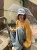 Suéter Amarillo de Hombros Descubiertos Estilo Coreano Atmosférico, Perezoso y de Alta Gama, Ropa de Principios de Otoño para Mujer, Top Holgado Súper Bonito para Usar Solo