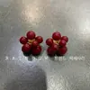 Brincos de Pipoca Vermelho Vinho Flor de Miçanga Tridimensional Argola de Prata 925 Brincos Femininos Design Retrô Novos Brincos para Outono e Inverno