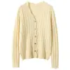 Cardigan de Cashmere com Trança Outono Inverno Feminino Gola V Suéter Casaco Retrô Estilo Solto Preguiçoso Camada Base de Tricô