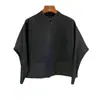 Blusa Plissada Feminina Casual Design de Nicho Manga Morcego Miyake Solta Tamanho Grande Slim-fit Camisa Casaco Curto