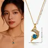 Collar Simple de Acero de Titanio con Delfín de Zafiro Microincrustaciones de Circonita Colgante Fresco y de Lujo Ligero Joyería Versátil para Comercio Exterior