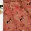 Novo Tecido com Estampa de Montanha e Cavalo em Tinta Chinesa Rosa Resistente para Roupas Femininas, Presilhas de Cabelo e Bolsas Impressão Digital