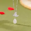 Collar de Plata de Ley S925 Yuebao Jewelry Mariposa Gota de Agua Jade Hetian Suave Estilo Nacional Temperamento Artístico Cadena para Clavícula Venta al por Mayor