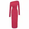 Atacado de roupas femininas estilo europeu e americano, estilo puro desejo, vestido bodycon sexy de manga comprida, ombro único, ombro a ombro, justo