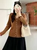 Ropa para mujer de talla grande: Cárdigan de punto con cuello en V y ribete de encaje, colección otoño 2026, prenda exterior de corte holgado, top calado para mujer