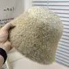 Sombrero de Cubo Sencillo para Mujer, Estilo Coreano de Moda Otoño e Invierno Color Sólido Versátil Dulce de Punto Cálido Sombrero de Pescador Moderno y Elegante
