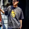 San Miguel Americano Vintage Desgastado Lavado Retro Camiseta de Verano Holgada de Manga Corta para Hombre y Mujer Marca de Moda