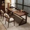 Mesa dupla toda em madeira maciça com divisória, mesa longa para uso doméstico, escrivaninha de quarto, mesa de computador estilo vintage, mesa de escritório