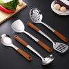 Utensilios de cocina de acero inoxidable con mango de veta de madera, pala para saltear, espátula, colador, juego de utensilios de cocina, directo de fábrica