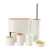 Capa de bambu com grão cruzado conjunto de seis peças de plástico para lavabo fabricantes atacado armazenamento para banheiro escorredor porta-escova de dentes