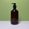 Botella de Plástico Marrón de 300/500 ml para Gel de Ducha y Champú, Botella Pequeña con Bomba para Gel Antibacterial
