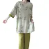 Familia Algodón Seda 2026 Estilo Nuevo Estilo Nacional Pijama de Algodón Seda para Mujer, Conjunto de Manga Corta de Algodón Artificial Estilo Nacional, Se Puede Usar Afuera, Estilo Delgado
