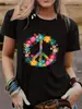 Tamanhos Europeus Transfronteiriços Roupas de Tamanho Europeu Independente com um Estilo Hippie de Paz e Amor dos Anos 60 e 70, Feminino Casual Manga Curta