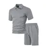 Conjunto nuevo de hombre de manga corta transfronterizo, corte holgado, casual, camiseta tipo polo de color liso y shorts, conjunto de dos piezas