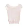 Camiseta de Punto Corta de Manga Corta con un Hombro Descubierto Dulce Picante para Chica, Nueva Llegada de Verano para Mujer, Top de Nicho, Camisa Pequeña Única y Exquisita