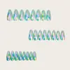 Rombos Multifacéticos Estéreo 3D Fantasma Metal Galvanizado Brillante Manicura Moda Europea y Americana Cabeza Redonda Almendra Azul y Verde Uñas Postizas