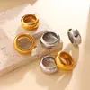 Anillo Ancho Curvo Liso Minimalista Estilo Retro Transfronterizo Europeo y Americano Acero Inoxidable Chapado en Oro de 18K Joyería de Anillo Sencillo para el Día a Día