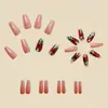 Manicura de Ballet de Longitud Media Manicura de San Valentín Color Nude Patrón de Rosa Roja Parche de Uñas Postizas Estilo de Año Nuevo Primavera y Verano