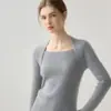 Suéter de cachemira para mujer, nuevo estilo otoño/invierno, color liso, cuello cuadrado, jersey de punto, corte ajustado, adecuado como capa interior o capa base