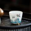 Grasa de oveja porcelana blanca de jade Grulla auspiciosa mirando al mar taza de té creativa oro individual Taza de té cerámica kung fu juego de té tazón pequeño de té