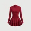 Vestido Largo de Manga Larga para Mujer, Nuevo, de Moda, Sexy, Puro Deseo, Ajustado, Color Sólido, Cintura Fruncida, Otoño e Invierno, Transfronterizo Europeo y Americano