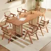 Mesa de Jantar e Conjunto de Cadeiras de Madeira Maciça Rattan Nórdico para Apartamento Pequeno Casa Restaurante Simples Estilo Wabi-Sabi Pousada Mesa de Jantar Retangular