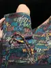 Shorts de Punto Retro Graffiti Americano para Hombre Verano Diseño de Nicho Pantalones de Cinco Puntos Holgados Casuales Pantalones de Playa