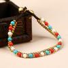 2026 Nuevo Original Sencillo Pulsera de Cuentas de Cobre Turquesa, Estilo Bosque Vintage, Fresca y Femenina, Pulsera de Doble Capa Tejida a Mano