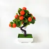 Planta en maceta de árbol frutal artificial de 17 ramas para decoración de mostrador de sala de estar, bonsái de fruta de la fortuna, maceta de planta verde de escritorio para Año Nuevo