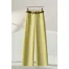 Pantalones Anchos de Lino Tencel para Mujer Nuevos Primavera/Verano Delgados de Cintura Alta Sueltos Acortados de Pierna Recta Casuales