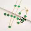 Conjunto de Pendientes, Pulsera y Collar de Acero Inoxidable con Diseño de Trébol de Cinco Hojas de la Suerte Transfronterizo de Moda Europea y Americana para Mujer, Clásico de Lujo Ligero