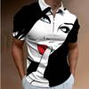 Camisa polo masculina de verão com zíper e lapela de manga curta, tamanho grande, estampa digital masculina, top de manga curta