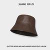 Chapéu de pescador de couro PU de nicho masculino e feminino outono e inverno estilo coreano versátil chapéu bucket retrô de rua japonês chapéu bacia moda