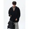 Moletom com Gola V e Patchwork Falso de Duas Peças para Homem, Tamanho Grande, Marca da Moda, Estilo Outono/Inverno, Jaqueta com Gola de Camisa Listrada