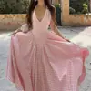 Primavera 2026 Nueva Ropa para Mujer Estilo Europeo y Americano Francés Vestido Elegante Estilo Ins Cuello Halter Cintura Fruncida para Ceñir Vestido Largo
