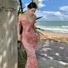 Vestido ajustado bodycon con volantes degradados y hombros descubiertos, estilo de Blue Yingying, Sheer Luck Ariel, con malla