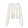 Chaqueta Delgada de Protección Solar Verano Nuevo Estilo Tejido Manga Larga Cuello Redondo Blusa de Aire Acondicionado para Mujer con Lino de Bambú Cárdigan Holgado
