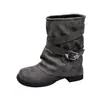 Botas apiladas de nicho vintage para mujer con hebilla de cinturón, tacón grueso de media pantorrilla tipo equitación, botines cortos de verano, botas de vaquero occidentales de moda