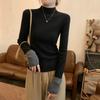 Suéter de Punto de Cuello Alto Medio de Color en Contraste para Mujer Otoño e Invierno Nuevo Sentido de Alta Gama Ajustado Adelgazante Elegante Camisa Base Top Interior