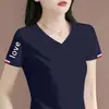 Camiseta de manga corta con excedente de comercio exterior transfronterizo para madres de mediana edad, top de verano para mujer, holgado y adelgazante