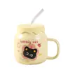 Taza de cerámica fufu de leche linda con pajita taza para amantes de alto valor taza para beber de dibujos animados para el hogar gran capacidad