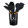 Conjunto de Utensílios de Cozinha de Silicone 11 Peças Barril de Armazenamento Cozimento Antiaderente Cabo de Madeira Utensílios de Cozinha de Silicone Colher e Espátula Utensílios de Cozinha