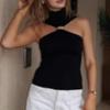 Aliexpress Comercio Exterior Transfronterizo Verano Delgado Espalda Descubierta Halter Casual Sexy Chica Caliente Color Sólido Hombros Descubiertos Camiseta sin Mangas