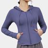 Casaco de roupas de ioga feminino com bolso com zíper slim-fit com capuz Top esportivo ao ar livre Corrida ao ar livre Treinamento Roupas de ginástica com capuz